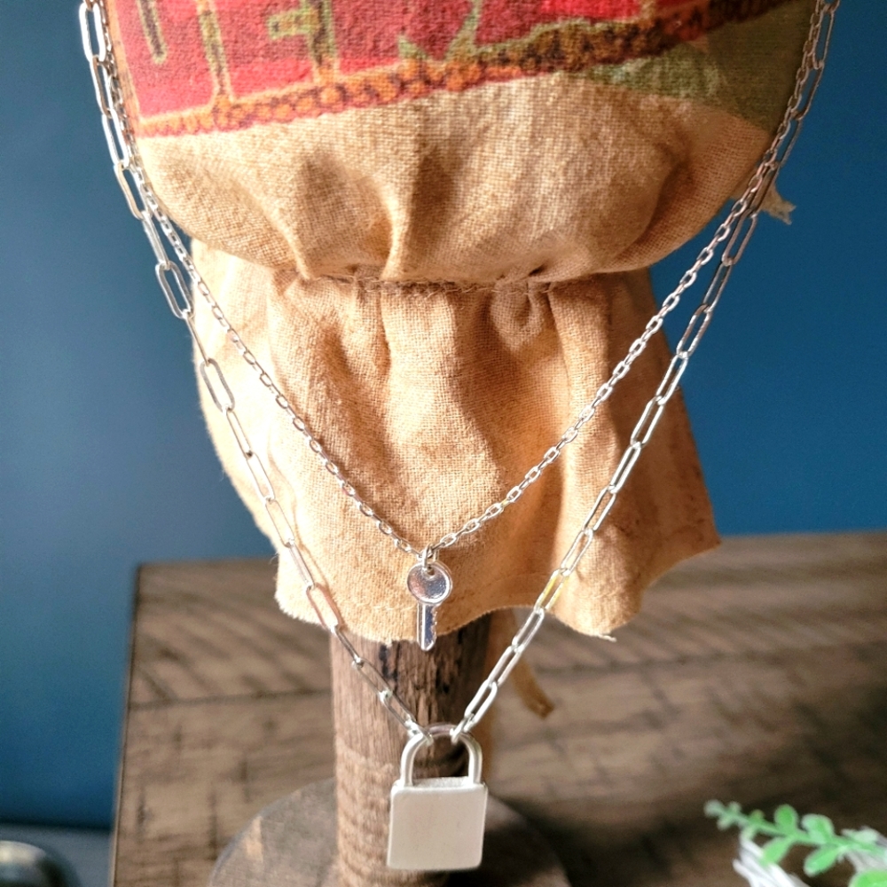 Lock and key double necklace